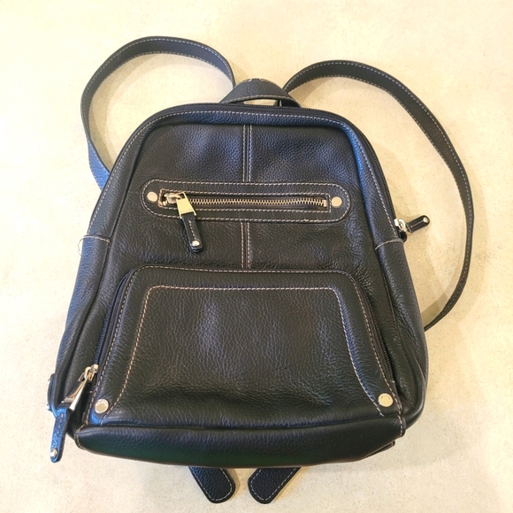 Tignanello Handbags - Tignanello Black Pebbled Leather Backpack Purse Woman's Bag